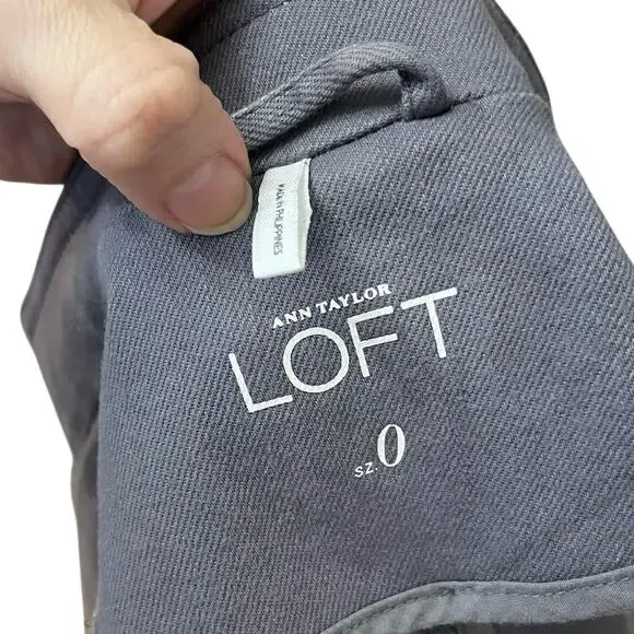 Ann Taylor Loft Military Style Denim Jacket 0 Gray Double Breasted Button Ruffle - Picture 5 of 8